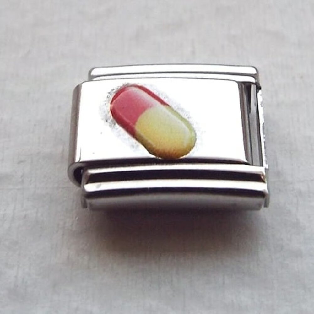 Enamel pill/tablet medicine 9mm stainless steel italian charm bracelet link new